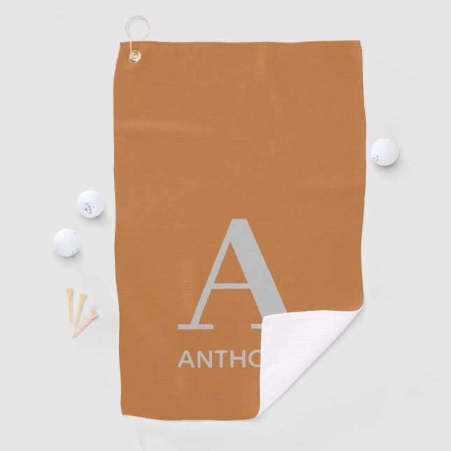 Serviette De Golf Monogramme Orange Brûlé Moderne Hommes Personnalis (En situation)