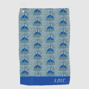 Serviette De Golf Monogramme Peacock Turquoise Bleu et blanc Monogra