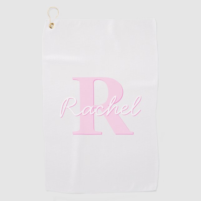 Serviette De Golf Monogramme personnalisable | Ombre rose et gris (Devant)
