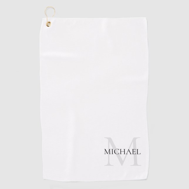 Serviette De Golf Monogramme personnalisé et nom blanc (Devant)
