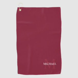 Serviette De Golf Monogramme personnalisé et nom Rouge bordeaux