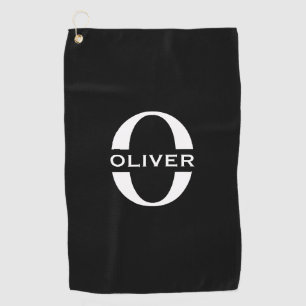 Serviette De Golf Monogramme Personnalisé Noir Et Blanc Nom