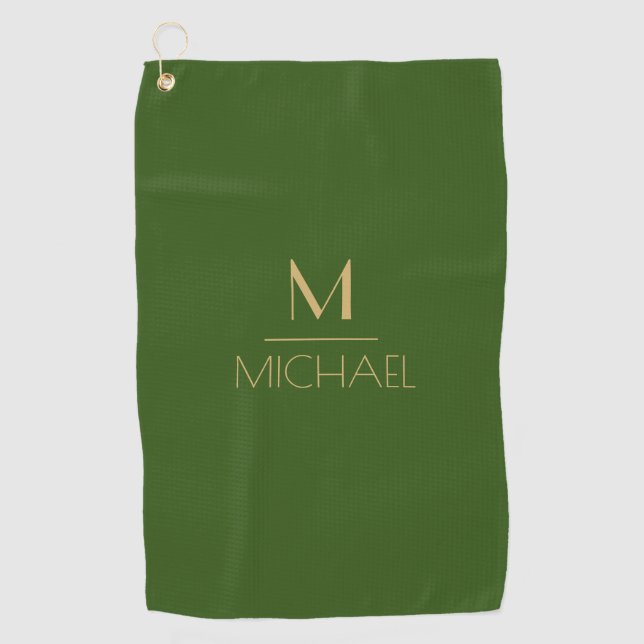 Serviette De Golf Monogramme personnalisé | Nom Green & Gold Golf (Devant)