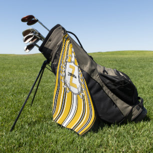 Serviette De Golf Monogramme Personnalisé Yellow Black Strips