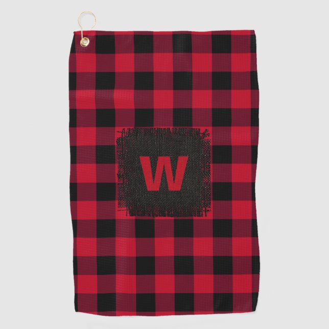 Serviette De Golf Monogramme plaqué de buffle rouge rustique initial (Devant)