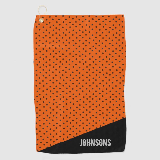 Serviette De Golf Monogramme Retro Orange Et Pois Noirs  (Devant)