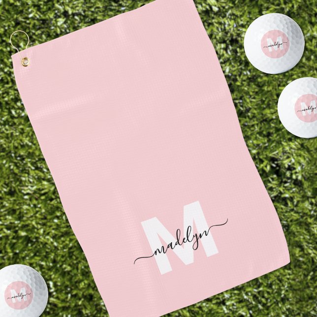 Serviette De Golf Monogramme Rose Féminin (Blush Pink Initial Name Monogram Golf Towel)