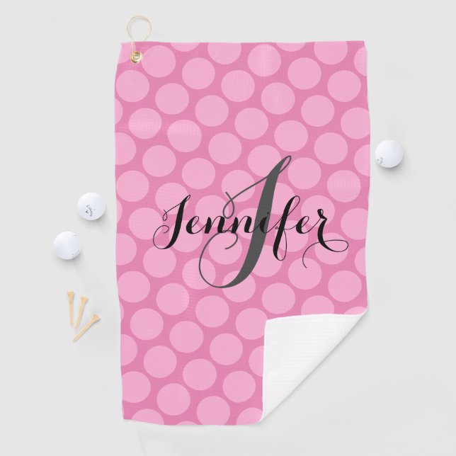 Serviette De Golf Monogramme rose Polka Motif femmes (En situation)