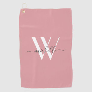 Serviette De Golf Monogramme rose vif moderne Nom du script Design 