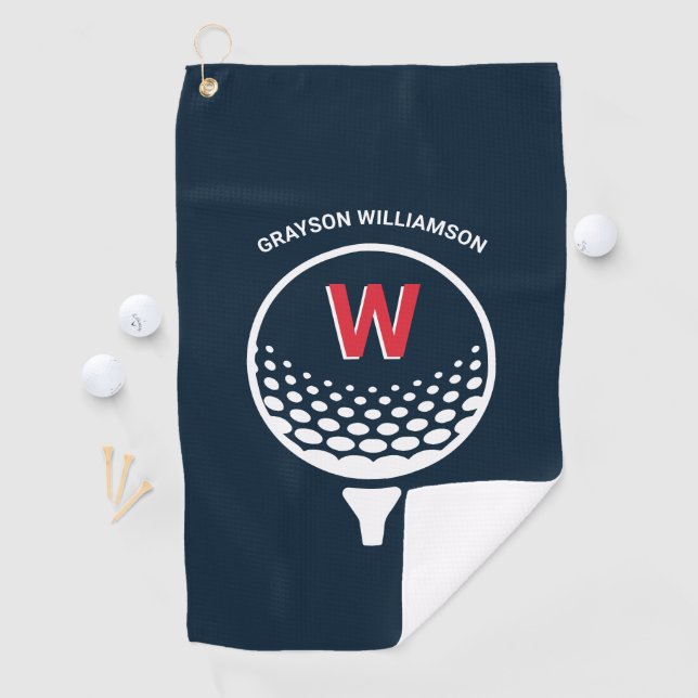 Serviette De Golf Monogramme Rouge Blanc & Bleu (En situation)