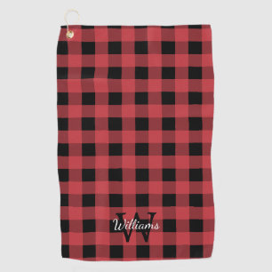 Serviette De Golf Monogramme rouge et noir du bilan des buffles