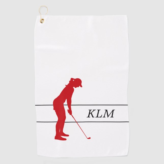 Serviette De Golf Monogramme rouge sur la femme blanche Silhouette G (Devant)