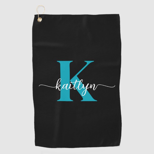 Serviette De Golf Monogramme sarcelle noir (Devant)