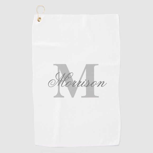 Serviette De Golf Monogramme scripté en nuances de gris (Devant)