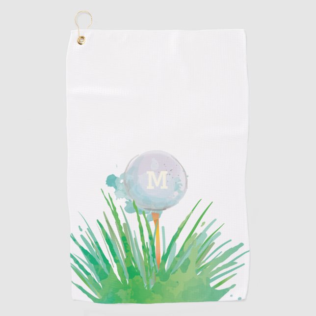 Serviette De Golf Monogramme. Sport moderne.  Bal De Golf En Aquarel (Devant)