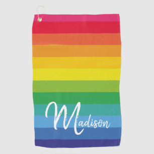 Serviette De Golf Monogramme sur les bandes d'arc-en-ciel mûres et 