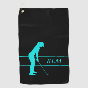 Serviette De Golf Monogramme Teal sur le golfeur de silhouette de