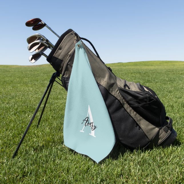 Serviette De Golf Monogramme tendance avec superposition de nom de s (Vert)