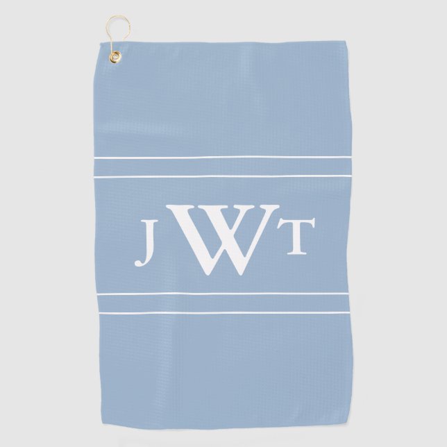 Serviette De Golf Monogramme traditionnel bleu bébé et blanc (Devant)