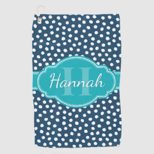 Serviette De Golf Monogramme Turquoise de Motif à pointes blanches d
