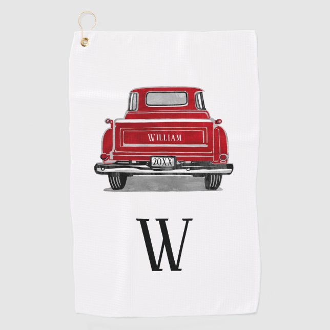 Serviette De Golf Monogramme vintage de camion rouge (Devant)