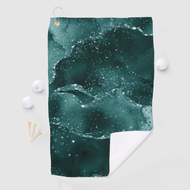 Serviette De Golf Moody Agate | Turquoise Vert Malachite Riche Joyau (En situation)