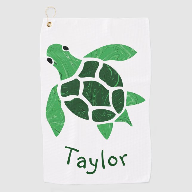 Serviette De Golf Mosaïque Jade Green Sea Turtle avec nom (Devant)
