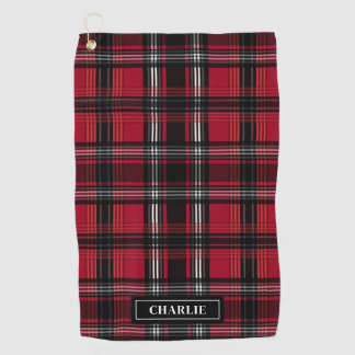 Serviette De Golf Motif à carreaux tartan rouge et noir et nom perso