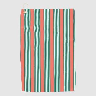 Serviette De Golf Motif à cinq bandes vert et blanc avec corail
