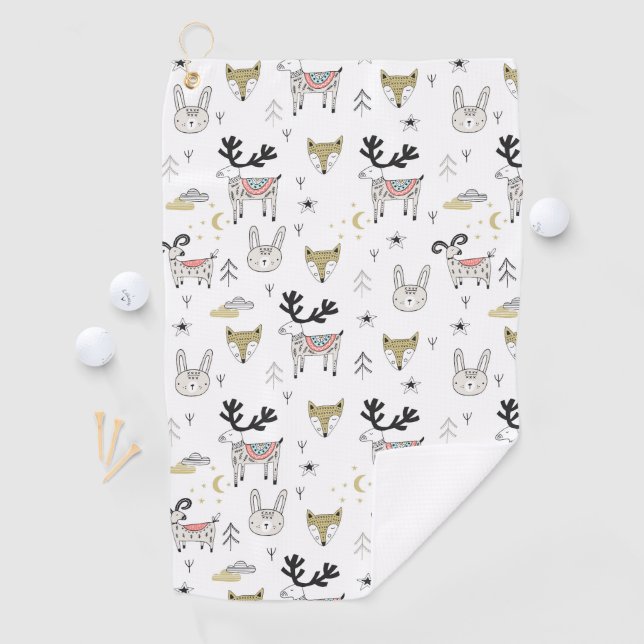 Serviette De Golf Motif animal de griffonnage de région boisée (En situation)