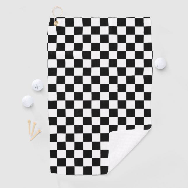 Serviette De Golf Motif blanc de noir classique de damier (En situation)