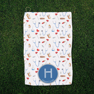 Serviette De Golf Motif bleu monogrammé docteur