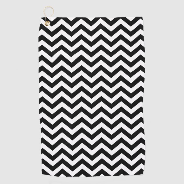 Serviette De Golf Motif Chevron noir et blanc (Devant)