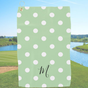 Serviette De Golf Motif classique à pois verts et monogramme
