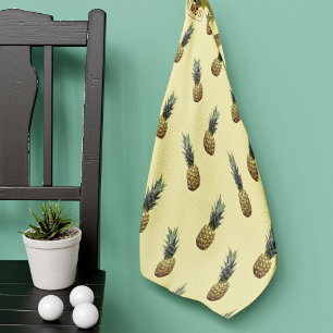 Serviette De Golf Motif d'ananas tropical jaune pâle Monogramme