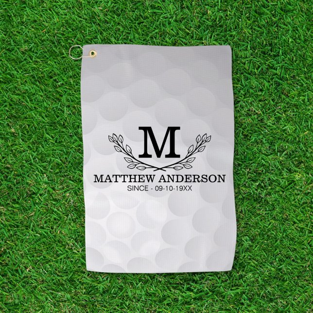 Serviette De Golf Motif de balle de golf personnalisé Nom Monogramme (Créateur téléchargé)