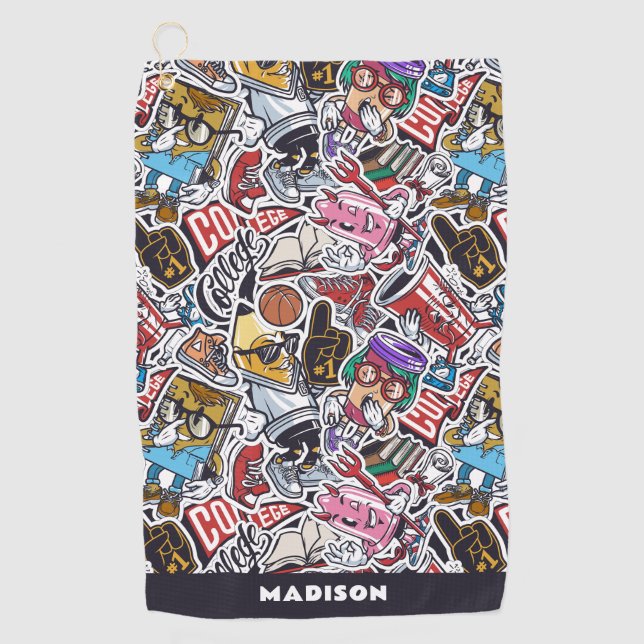 Serviette De Golf Motif de bandes dessinées de l'école de texte pers (Devant)
