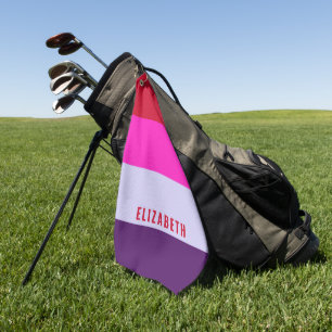 Serviette De Golf Motif de bandes rouge, rose et violet