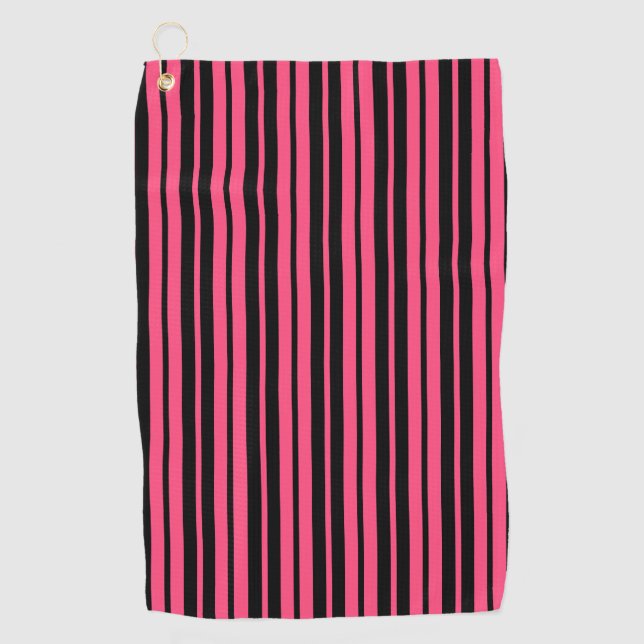 Serviette De Golf Motif de bandes verticales en noir rose (Devant)