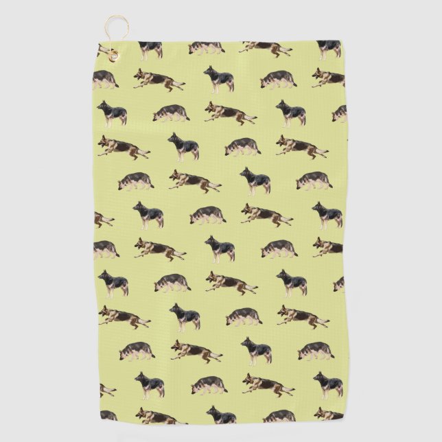 Serviette De Golf Motif de berger allemand (jaune) (Devant)