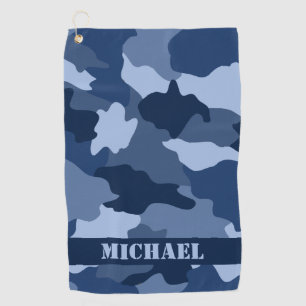 Serviette De Golf Motif de camouflage bleu Nom du monogramme