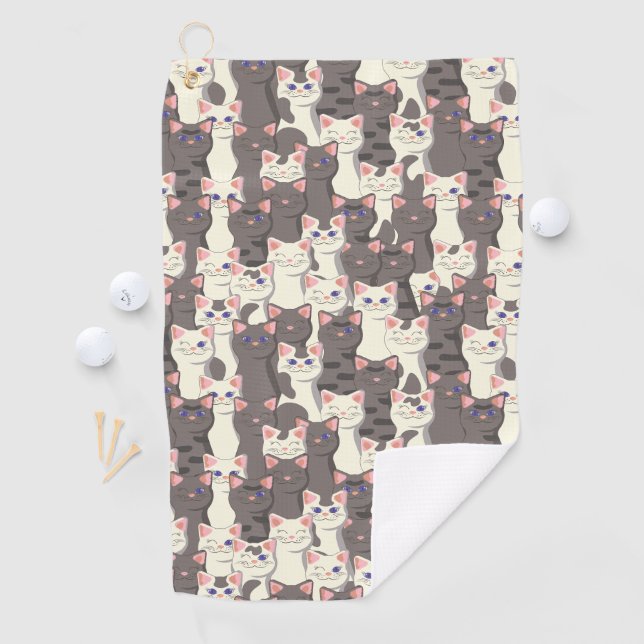 Serviette De Golf Motif de chats blancs et gris (En situation)