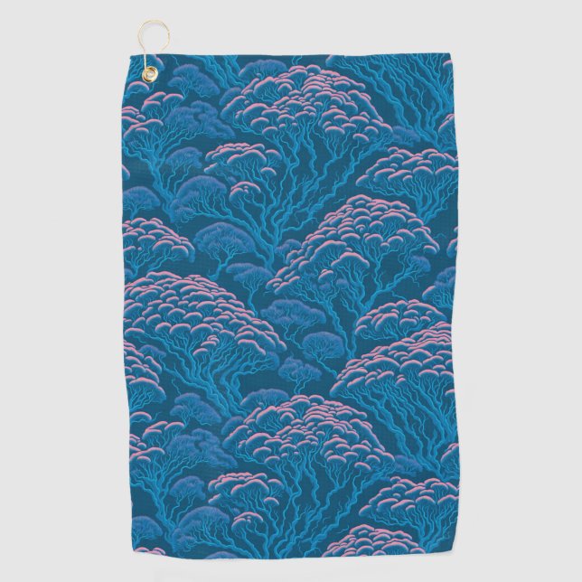 Serviette De Golf Motif De Corail Bleu Et Rose (Devant)