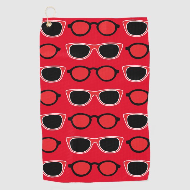 Serviette De Golf Motif de lunettes de soleil rouge noir (Devant)
