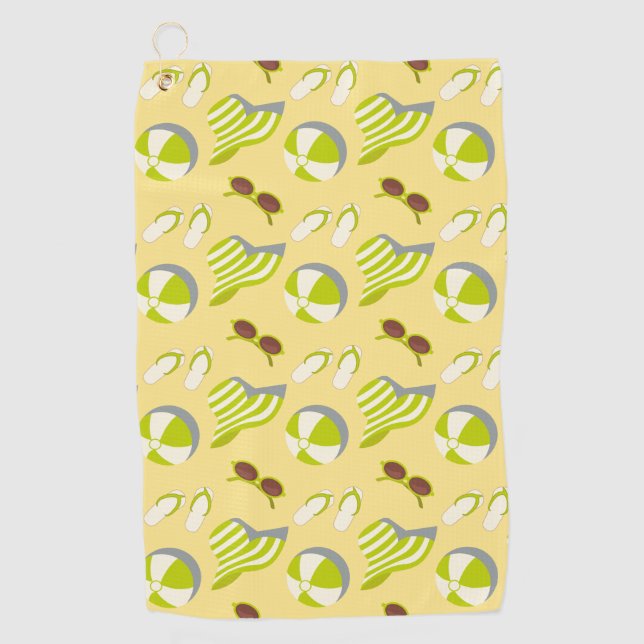 Serviette De Golf Motif de plage avec lunettes de soleil et casquett (Devant)
