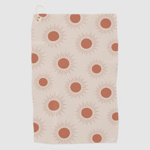 Serviette De Golf Motif de soleil abstrait bohème en terre cuite min