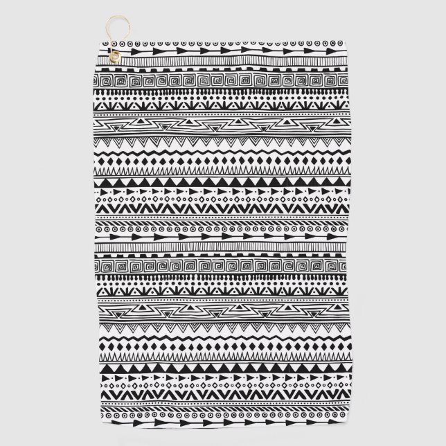 Serviette De Golf Motif de style aztèque motif noir blanc (Devant)