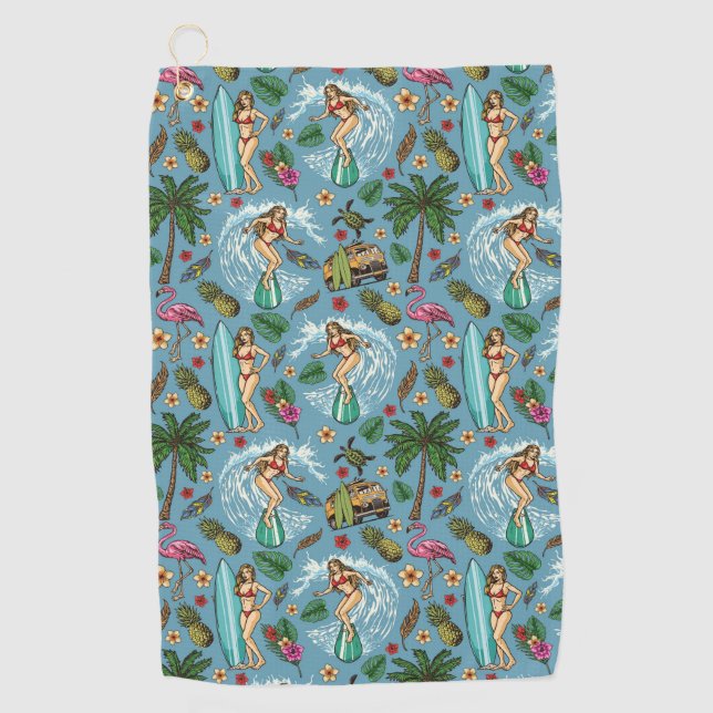 Serviette De Golf Motif de surfer de la femme rétro (Devant)