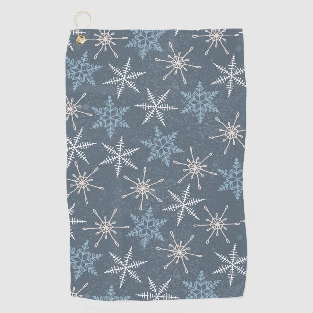 Serviette De Golf Motif des flocons bleus de Noël d'hiver (Devant)