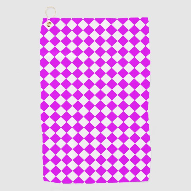 Serviette De Golf Motif diamant du Vérificateur blanc rose (Devant)
